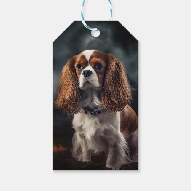 Etiqueta Para Presente Cavalier King Charles Spaniel Halloween Scary (Frente)