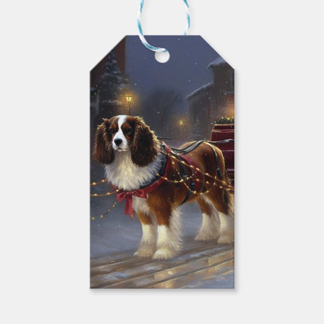 Etiqueta Para Presente Cavalier King Charles Spaniel Natal Festivo (Frente)