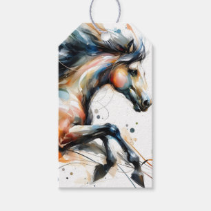 Etiqueta Para Presente Cavalo a Correr em Aquarela Abstrata