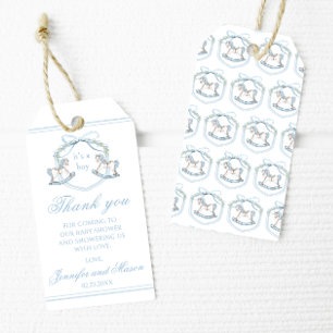 Etiqueta Para Presente Cavalo de balanço azul boho chá de bebê menino obr