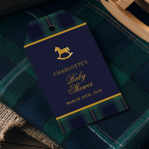 Etiqueta Para Presente Cavalo de Balanço Vintage Xadrez Chá de Bebê