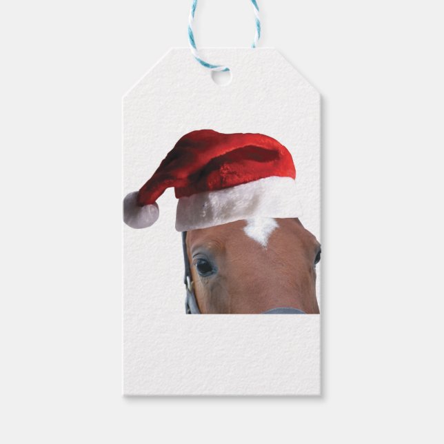 Etiqueta Para Presente Cavalo de Natal Santa Hat (Frente)