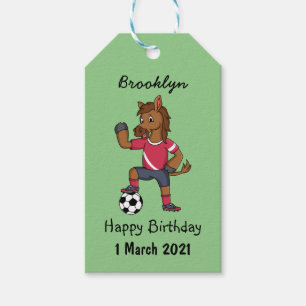 Etiqueta Para Presente Cavalo engraçado bonito jogando cartoon de futebo
