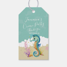 Etiqueta Para Presente Cavalo Marinho Aquarela Oceano Aniversário Obrigad