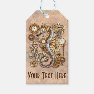Etiqueta Para Presente Cavalo-Marinho Steampunk Arte Surrealista Vintage