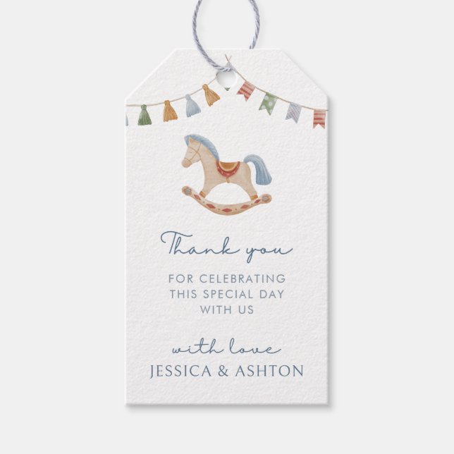 Etiqueta Para Presente Cavalo Mecedor Aquarela, Chá de Bebê  (Frente)