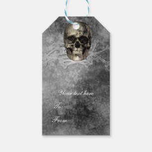 Etiqueta Para Presente Caveira & uma pilha de Ossos Festa Gótica de Hallo