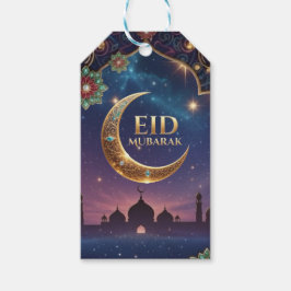 Etiqueta Para Presente Celebração do Eid Al Adha Lua Estrelas Douradas