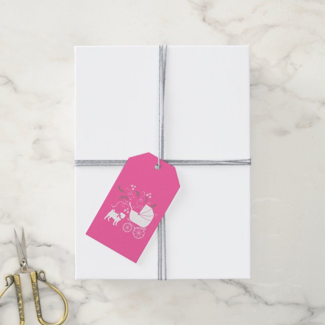 Etiqueta Para Presente Celebração do Tema do Cão Rosa (Com cordão)