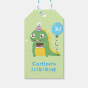 Etiqueta Para Presente Celebrações de Aniversário do Dinossauro Verde Fof