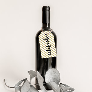 Etiqueta Para Presente Celebrar Black & Faux Dourado Stripe