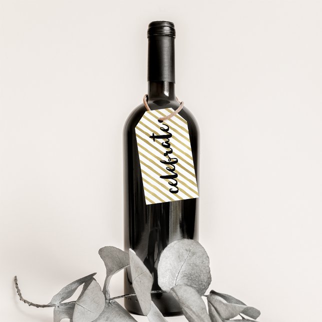Etiqueta Para Presente Celebrar | Black & Faux Dourado Stripe (Criador carregado)