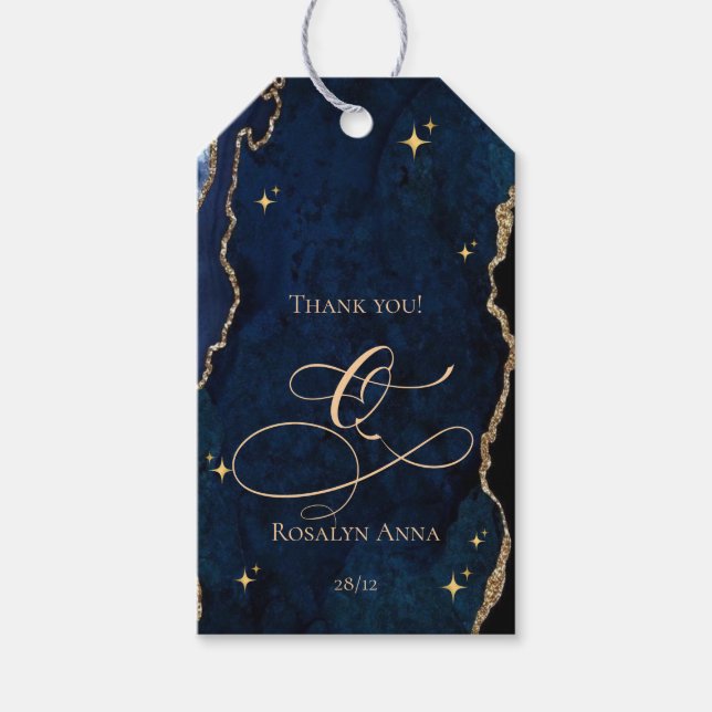 Etiqueta Para Presente  Celestial Blue Quinceanera Midnight Stars Moon  (Frente)