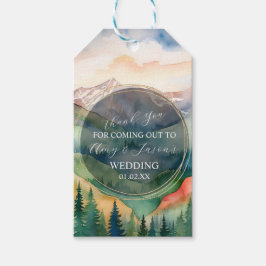 Etiqueta Para Presente Cena de aquarela de montanha Casamento de destino