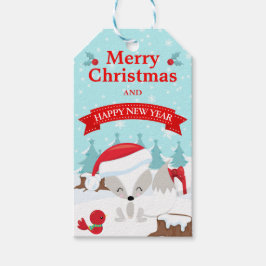 Etiqueta Para Presente Cena de Inverno da Raposa Ártica Natal Feliz Natal