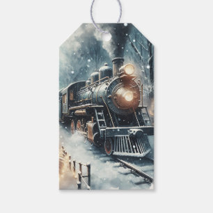 Etiqueta Para Presente Cena de inverno Vintage e Comboio Movido por Antig