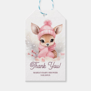 Etiqueta Para Presente Cena de Natal de Bebê com Veado de Chapéu e Cachec