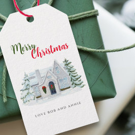 Etiqueta Para Presente Cena de Natal de Inverno de Fazenda Rústica Feriad
