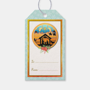 Etiqueta Para Presente Cena de Natal do Menino Jesus no Presépio