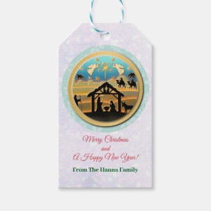 Etiqueta Para Presente Cena de Natal do Menino Jesus no Presépio