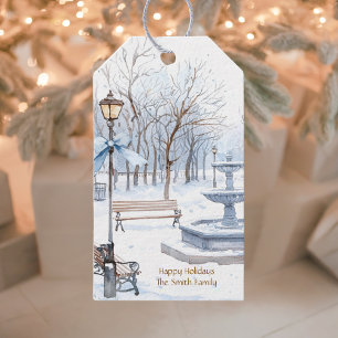 Etiqueta Para Presente Cena de parque de inverno em aquarela azul Feliz N