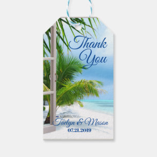 Etiqueta Para Presente Cena de Praia do Casamento Tropical Obrigado Cart