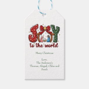 Etiqueta Para Presente Cena de Presépio Alegria para o Mundo Natal Feliz