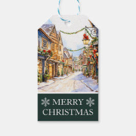 Etiqueta Para Presente Cena de rua de inverno em aquarela Natal