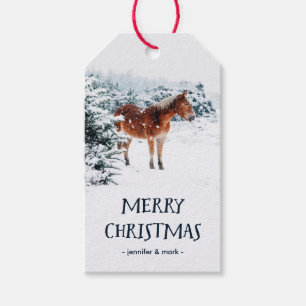 Etiqueta Para Presente Cena do inverno do Natal com o cavalo na neve