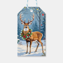 Etiqueta Para Presente Cérebro de Natal na Floresta Festiva de inverno