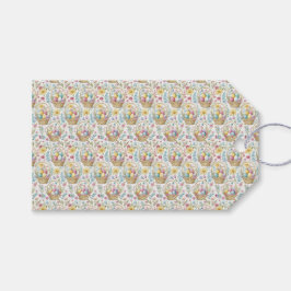 Etiqueta Para Presente Cesta de Páscoa & padrão floral de primavera