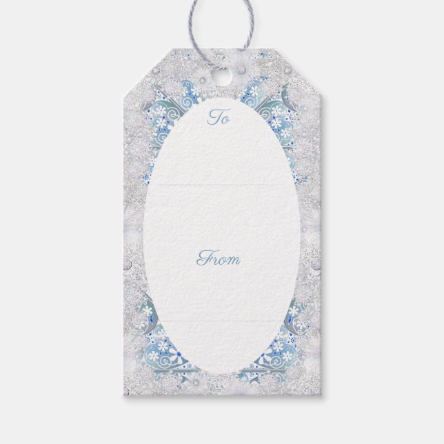 Etiqueta Para Presente Céu azul e floco de neve cerâmico (Frente)