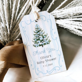 Etiqueta Para Presente Chá de Bebê Árvore de Natal de Inverno Azul