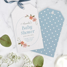 Etiqueta Para Presente Chá de Bebê Azul Obrigado com Floral Delicada