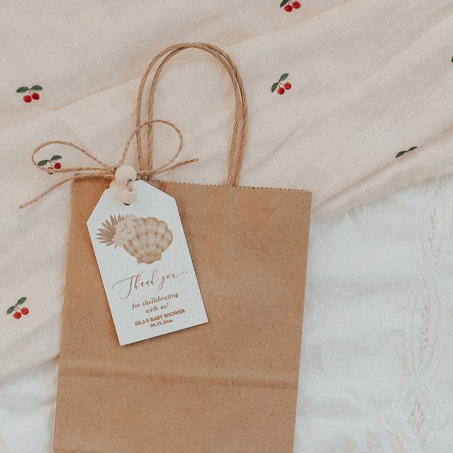 Etiqueta Para Presente Chá de Bebê Boho Seashell (Criador carregado)