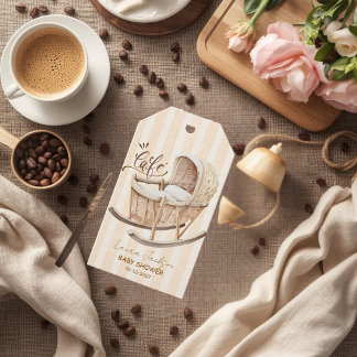 Etiqueta Para Presente Chá de Bebê Café Bebe Neutro Elegante Marrom