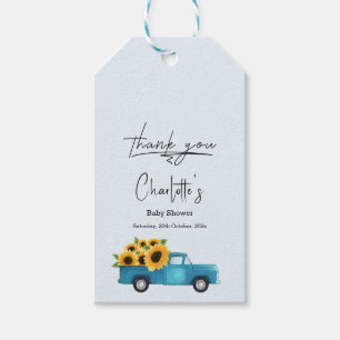Etiqueta Para Presente Chá de Bebê Caminhão de Aquarela com Girassóis
