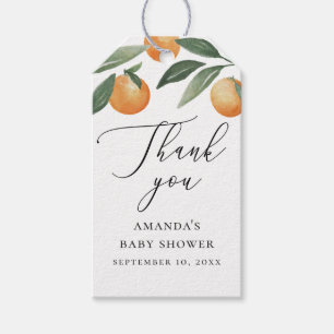 Etiqueta Para Presente Chá de Bebê Citrus Grove Obrigado. Laranja Elegant