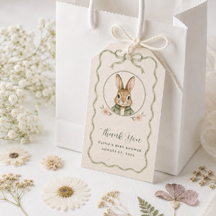 Etiqueta Para Presente Chá de Bebê Coelho Sage Gingham