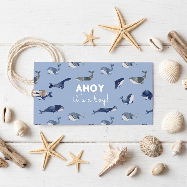 Etiqueta Para Presente Chá de Bebê de Baleia Menino Ahoy (Criador carregado)