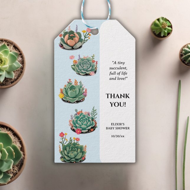 Etiqueta Para Presente Chá de Bebê de Cactus Suculento Moderno (Criador carregado)