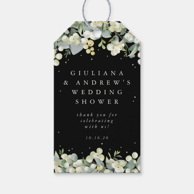 Etiqueta Para Presente Chá de Bebê de Casamento Folhas de Eucalipto + Fru (Frente)