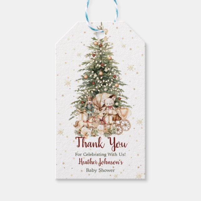 Etiqueta Para Presente Chá de Bebê de Natal Boho Neutro (Frente)