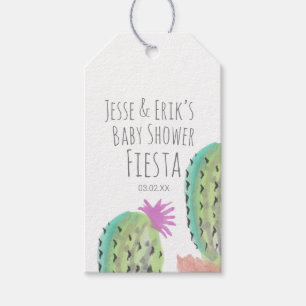 Etiqueta Para Presente Chá de Bebê de Plantas de Cacto em Aquarela Pintad