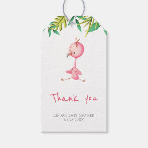 Etiqueta Para Presente Chá de Bebê de Verão Tropical Flamingo Obrigado