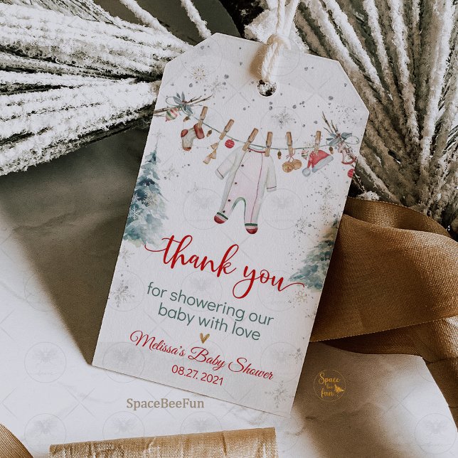 Etiqueta Para Presente Chá de Bebê Divertido (Merry Little Baby Shower, gift favor tags, holiday baby shower, Christmas baby shower, winter baby s)