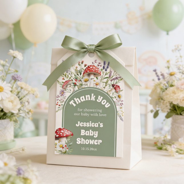 Etiqueta Para Presente Chá de Bebê do Cogumelo Obrigado Lembrancinha (Criador carregado)