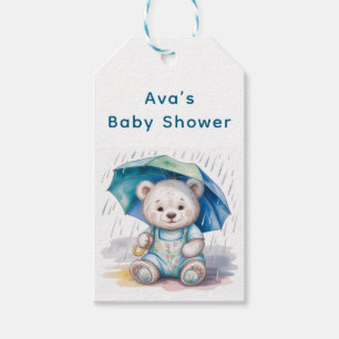 Etiqueta Para Presente Chá de Bebê do Menino do Ursinho com Guarda-Chuva