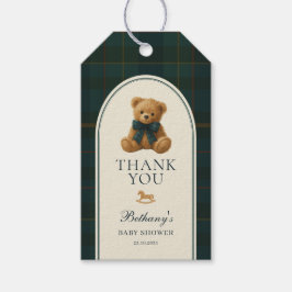 Etiqueta Para Presente Chá de Bebê do Urso Teddy Xadrez Verde Polo Vintag