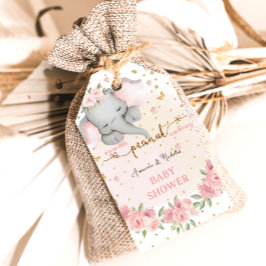 Etiqueta Para Presente Chá de bebê elefante de ouro rosa-claro